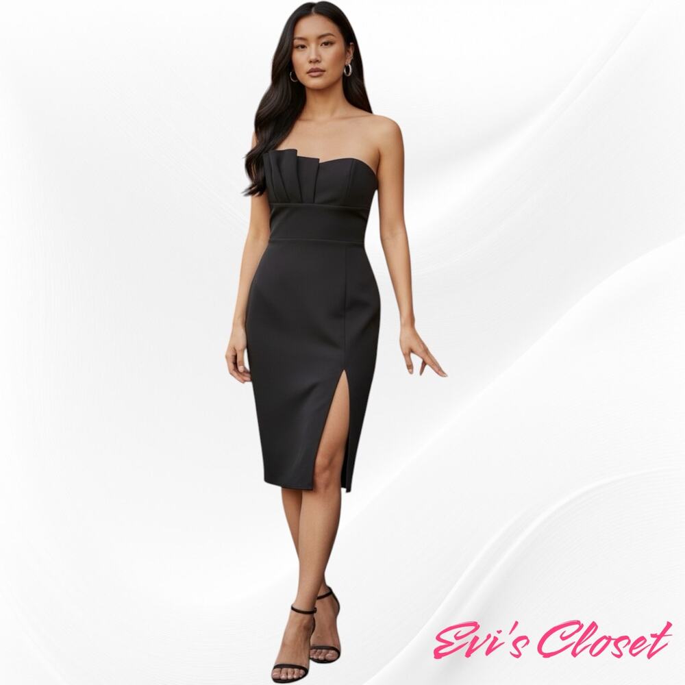 Katie May Strapless Mini Knee Length Black Cocktail Dress Dignified Style Sz M